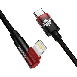 Дата кабель USB-C to Lightning 1.0m 20W 90° corner black/red Baseus (CAVP000220) - мініатюра 2