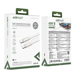 Кабель ACEFAST C24-03, Type-C to Type-C, 60W, 3A, 1.2m, Braided wire, Zinc alloy + TPE connectors, Білий - мініатюра 2