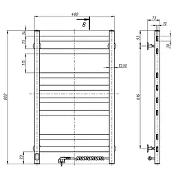 Електрична рушникосушка Navin Авангард 480x800 Sensor правобічна з таймером, під золото 10-428053-4880, Золотий, Праве, Електронний - мініатюра 2