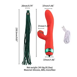 Вібратор-кролик з пульсацією та флогером LOCKINK SEVANDA Whip Vibrating Massage Wand, червоно-зелений - мініатюра 8