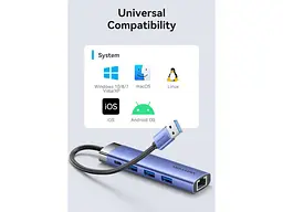 Мультипортовий адаптер Vention 5-in-1 USB-A to USB3.0x3/RJ-45/USB-C Power (TGFSB) - мініатюра 3