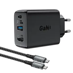 МЗП Acefast A17 PD65W GaN (1USB-A/1C/1HDMI) + кабель Type-C to Type-C Black - мініатюра 2