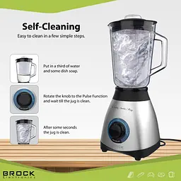 Блендер BROCK BL 1502 SS стаціонарний 500Вт/скляна чаша 1,5л/PULSE/2 швидк./дроблення льоду/метал (BL 1502 SS) - мініатюра 4