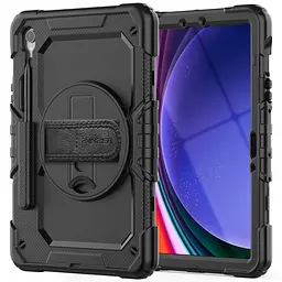 Протиударний захисний чохол для планшета Samsung Galaxy Tab S9 (SM-X710/X716B/X718U)/S9 FE (SM-X510/X516)/S10 FE (SM-X520/X526)/S10 Lite (SM- X400/X406), Panzer, чорний, силікон + полікарбонат, накладка з підставкою і ремінцем на плече