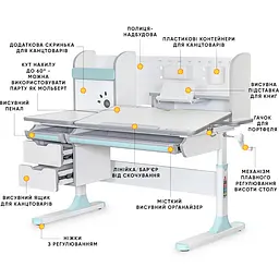 Дитячий стіл Mealux Hamilton Multicolor BL з полицею (арт. BD-680 W/G MC+BL з полицею) - мініатюра 2