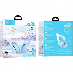Навушники Hoco W42 Cat Ear Bluetooth з котячими вушками та LED-підсвіткою Блакитні з білим - мініатюра 4