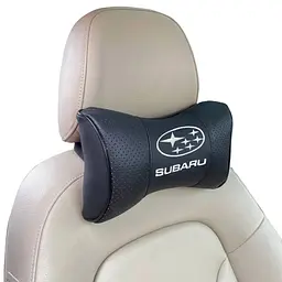 Подушка на підголовник з логотипом Subaru екошкіра чорна 1 шт