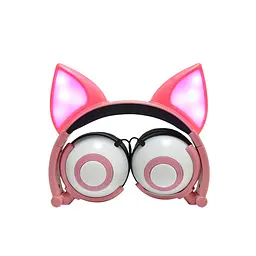 Навушники SUNROZ Linx Bear Ear Headphone з вушками Лисички LED 1,5 м Рожевий (SUN2651) - мініатюра 4