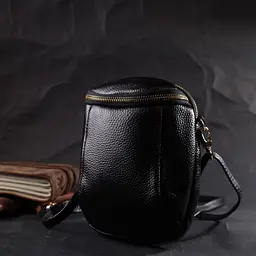 Невелика сумка цікавого формату із м'якої натуральної шкіри Vintage 22338 чорна - мініатюра 8