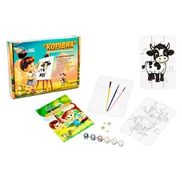 Деревʼяний пазл-розмальовка А5 "Корівка" PuzzleOK Puz-22936 пензлик, фарби, клейка плівка - мініатюра 2