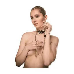 Ошийник з повідцем Guilty Pleasure BDSM Luminous Pearl Leash Collar (золотий) - мініатюра 2