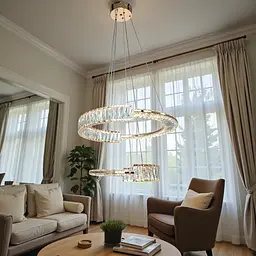 Елегантна підвісна кришталева LED-люстра з подвійним кільцем для вітальні Diasha 561/600+400G, 103W, 5665 lm - мініатюра 2