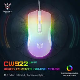Комп'ютерна мишка Onikuma ігрова C-22 Pro з RGB підсвіткою та 6400 DPI дротова для ПК та ноутбука білий - мініатюра 4