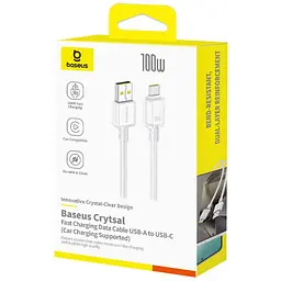 Дата кабель Baseus Crystal USB to Type-C 100W (2m) (E04279) Moon White - мініатюра 3