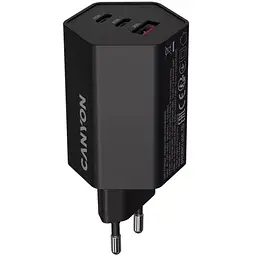 Зарядний пристрій Canyon HEXAGON 65 GaN 65W 2xPD 1xQC EU Black (CND-CHAHEX65B)