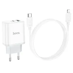 Адаптер сетевой HOCO Type-C to Lightning Cable Stage dual port charger set C105A 20W комплект белый