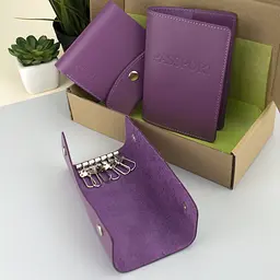 Подарунковий жіночий набір Handycover №54 (фіолетовий) гаманець + ключниця + обкладинка на паспорт - мініатюра 2