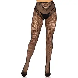 Панчохи Leg Avenue Crotchless Net Tights With Heart Backseam Black One Size - мініатюра 4