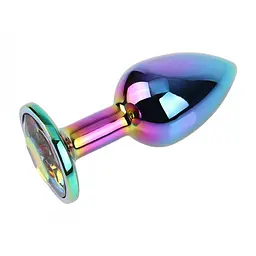 Анальна пробка із кристалом S Rainbow Gem Chisa, металева, різнокольорова, 7 х 2.7 см