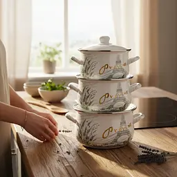 Набір каструль Verona емальовані з кришками 1.6 л, 2.3 л, 3 л (VR-0001-03) - мініатюра 11