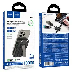 Універсальна мобільна батарея Hoco Q48 Core PD20W magnetic power bank with cable watch charger holder 10 000mAh чорний - мініатюра 2
