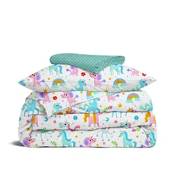 Дитяча постільна білизна в ліжечко UNICORNS CS2, бірюзовий (UnicornFunnyColor_DotsMint_140)