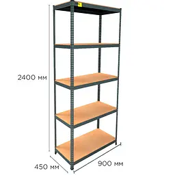 Металевий стелаж Emby Light Series (розмір 2400х900x450мм) 5 полиць ДСП до 100кг Чорний - мініатюра 2