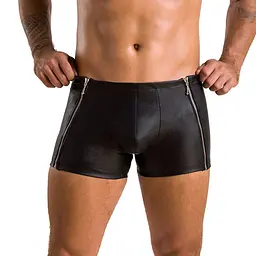 Чоловічі шкіряні боксери з блискавками Passion 049 SHORT MATT L/XL Black - мініатюра 1