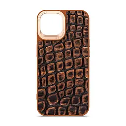 Кожаный чехол для Apple iPhone 14, Harder Kaiju Skin, оранжевый, термополиуретан ТПУ + экокожа с эффектом фактуры монстра, панель, защита корпуса, противоударный, микрофибра, рамка вокруг камеры, защита всего корпуса, (ARM76855)
