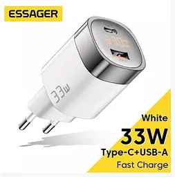 Зарядний пристрій Essager EU 33W GaN USB 1U+1C з екраном (JT-P18) - мініатюра 2