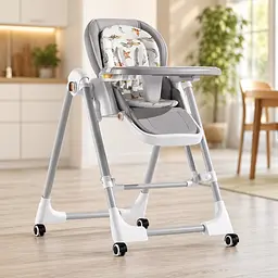 Стільчик для годування BabyChair з регульованою спинкою та столиком, шезлонг, колеса, складаний X-715