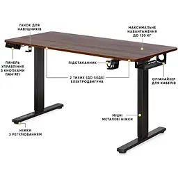 Стіл Mealux PowerDesk Duo XL Walnut (EVO-252 Duo Walnut/B) - мініатюра 3