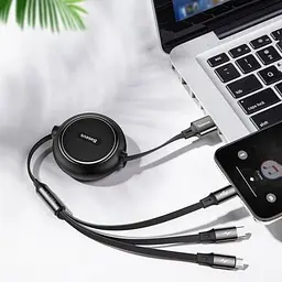 Кабель рулетка потрійний Baseus Golden Loop Three-in-One CAMLT-JH01 - мініатюра 2