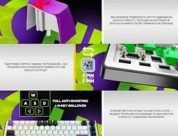 Механічна ігрова клавіатура HATOR HK-75-WV Wireless Hellyberry Switch USB, 2,4 ГГц, Bluetooth 5.3 White-Violet - мініатюра 11