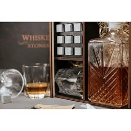 Подарунковий набір Whiskey Stones камені для віскі в дерев'яному пеналі №8 + декантер і 4 склянки Rocco Selecta + щипці + мішечок - мініатюра 6