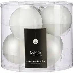 Комплект ялинкових куль Mica Decorations скляні 8 см білі 6 шт. (1180821)