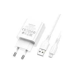 Зарядний пристрій BOROFONE BA74A Aspirer USB + кабель USB-A — Micro-USB 5P білий (6974443388664) - мініатюра 5
