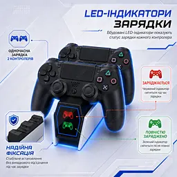 Зарядна док станція для геймпадів PS4 Зарядка для джойстиків PS4 Док станція DualShock 4 Зарядна станція для двох контролерів PS4 - мініатюра 3