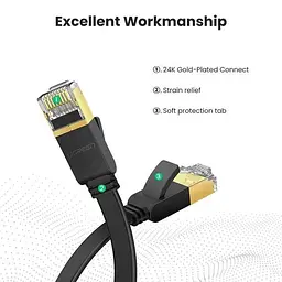 Патч корд Ugreen NW107 мережевий кабель 10 Гбіт\с Ethernet RJ45 Cat 7 плоский 2 м Black (NW107) - мініатюра 4