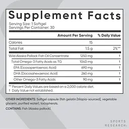 Риб'ячий жир Sport Research Fish Oil Alaska Pollock 1250 мг 30 капсул - мініатюра 2