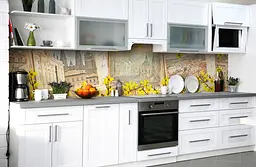 Кухонний фартух Сонячний Місто вінілова наклейка для кухні ПВХ Квіти Архітектура Жовтий Happy Pocket Z181369 - мініатюра 6