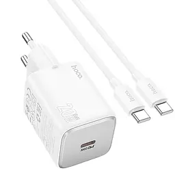 МЗП Hoco N40 Mighty PD20W (1USB-C) + кабель Type-C to Type-C White - мініатюра 3