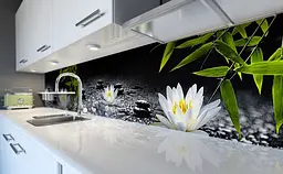 Вініловий кухонний фартух Лотоси та Роса наклейка для кухні каміння Квіти Сірий 60х250 см Happy Pocket Z181451 - мініатюра 6