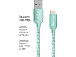 Кабель ColorWay USB - Apple Lightning 2.1А 1м Mint (CW-CBUL004-MT) - мініатюра 3