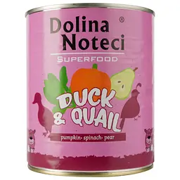 Вологий корм для собак Dolina Noteci Superfood з м'ясом качки та перепілки, 800 г