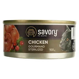 Вологий корм для дорослих стерилізованих котів Savory Cat Can Adult Sterilised з куркою 100 г - мініатюра 2