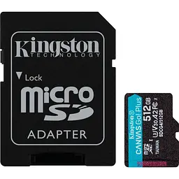 Карта пам'яті Kingston microSD 512GB C10 UHS-I U3 A2 V30 R200/W160MB/s + SD (SDCG4/512GB) - мініатюра 1