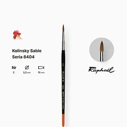 Пензель колонок круглий Raphael Kolinsky Sable, №2, професійний, коротка ручка - мініатюра 2