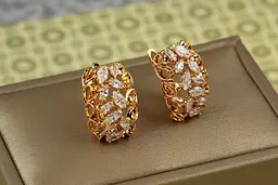Сережки Xuping Jewelry нива з білими каменями 2 см золотисті - мініатюра 2