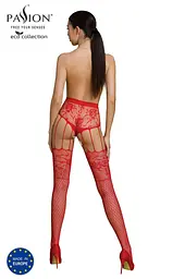 Еротичні колготки-бодістокінг Passion ECO S004 red закриті трусики декор підв'язки One size - мініатюра 2